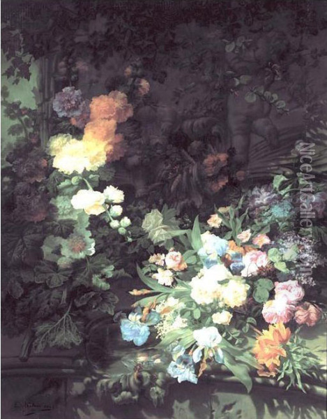 Still Life With Flowers Oil Painting - Eugene Bidau