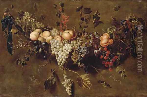 A garland of grapes Oil Painting - Adriaen van Utrecht