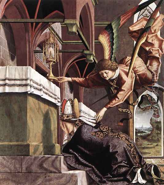 Altarpiece of the Church Fathers- Vision of St Sigisbert c. 1483 Oil Painting - Michael Pacher