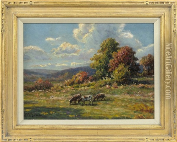 Cows On A Hillside Oil Painting - Elizabeth Ferguson