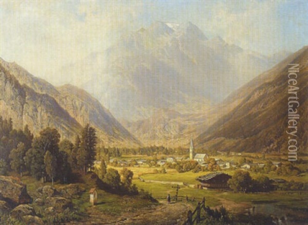 Mayrhofen Im Zillerthal - Tyrol Oil Painting - Theodor (Wilhelm T.) Nocken