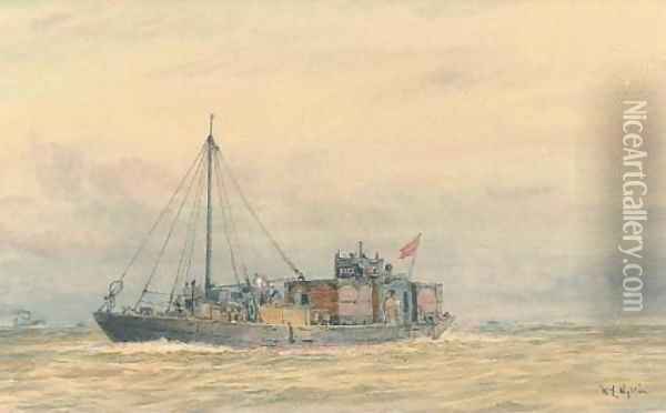 The wartime auxiliary X222 at work Oil Painting - William Lionel Wyllie