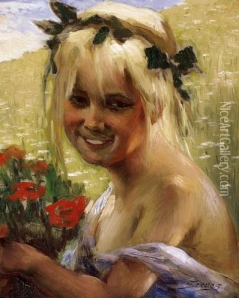 Lottle Girl With Poppies Oil Painting - Fulop Philipp Szenes /