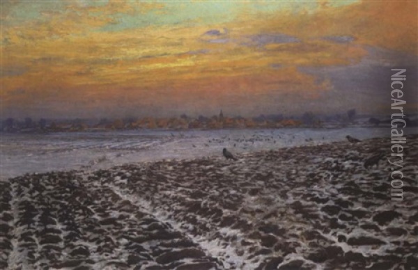 Ein Winterabend Oil Painting - Michael Gorstkin-Wywiorski