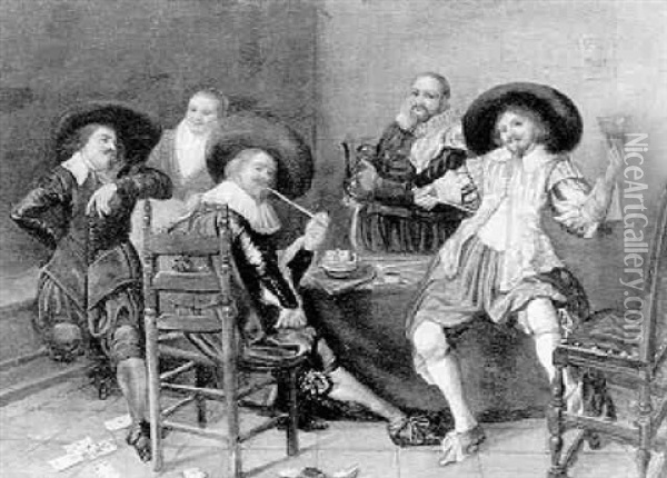 Cavaliers Drinking And Smoking At A Table In A Tavern Oil Painting - Dirck Hals