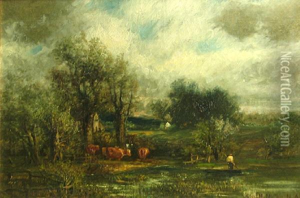 Cattle Watering In A Stream Oil Painting - Charles Henry Miller