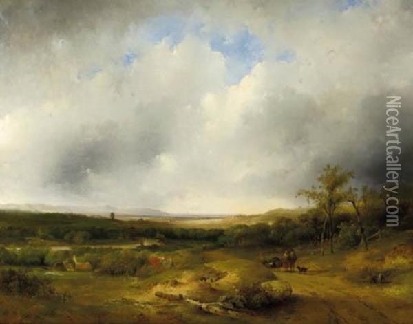 Travellers On The Mokerheide With Arnhem In The Distance Oil Painting - Frederik Hendrik Hendriks