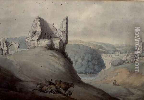 Harborough Castle, Yorkshire Oil Painting - Thomas Rowlandson