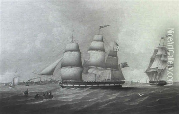 Three Masted Ship Of The Line, 'juno' Oil Painting - William John Huggins