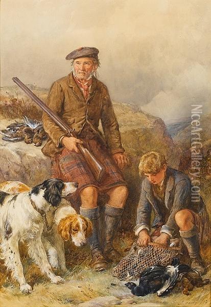 Gillie With Dogs And Game Oil Painting - James Jnr Hardy
