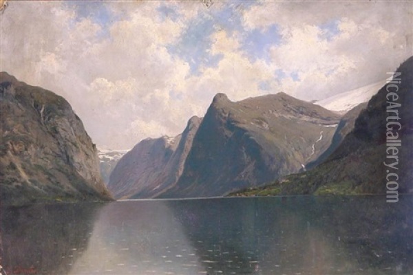 Das Tolsterwasser Im Sonjefjord (+ Norwegischer Fjord, Larger; 2 Works) Oil Painting - Johannes Bartholomaeus Duntze