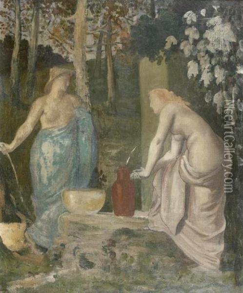 Jeune Fille A La Fontaine Ou La Source, Esquisse Preparatoire Oil Painting - Pierre-Cecile Puvis De Chavannes