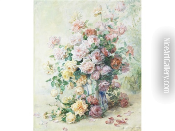 A Still Life Of Roses Oil Painting - Madeleine Jeanne Lemaire