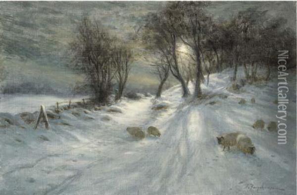 Sheep In The Moonlit Snow Oil Painting - Joseph Farquharson