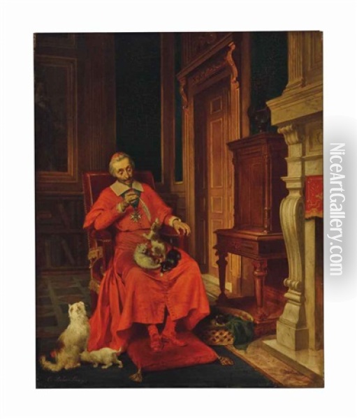Cardinal Richelieu Oil Painting - Joseph Nicolas Robert-Fleury