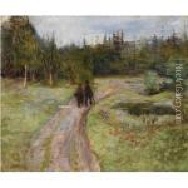 To Pa Vei Mot Skogen (couple On The Path To The Forest) Oil Painting - Edvard Munch