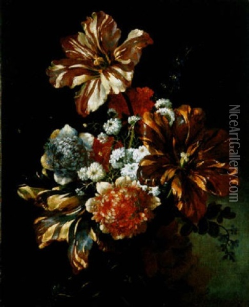 Un Bouquet De Tulipes Et Pivoines Oil Painting - Jean-Baptiste Belin de Fontenay the Elder