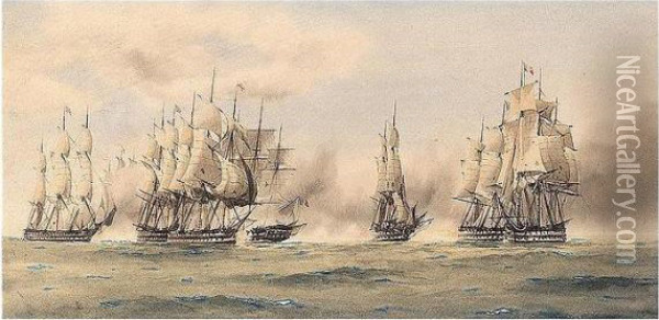 Battleships At War Oil Painting - William Frederick Settle
