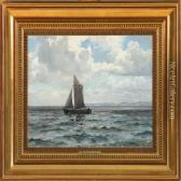 Marine With A Sprit-sail Rigged Boat Oil Painting - Christian Benjamin Olsen