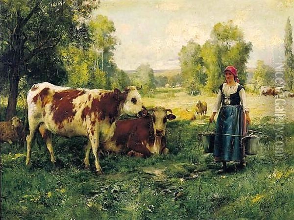 Laitiere Gardant Ses Vaches Oil Painting - Julien Dupre
