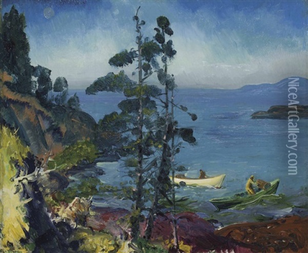 Evening Blue (tending The Lobster Traps. Early Morning) Oil Painting - George Bellows