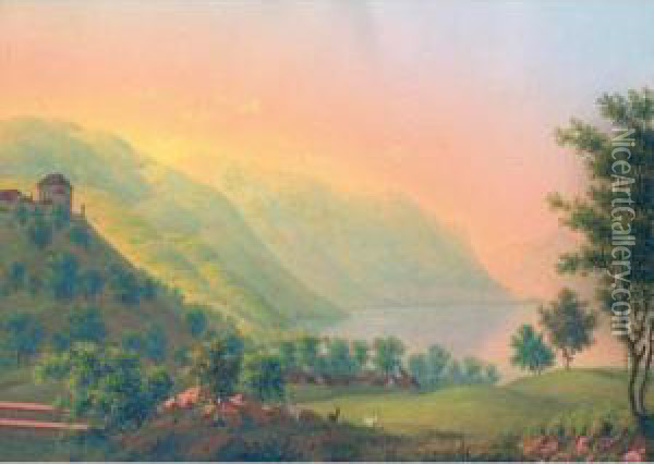 Chatelard Am Genfersee Oil Painting - Johann Heinrich Bleuler I