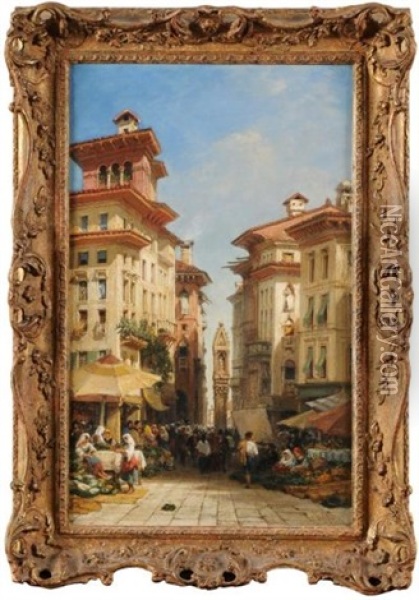 Italian Market Town Oil Painting - William Wyld