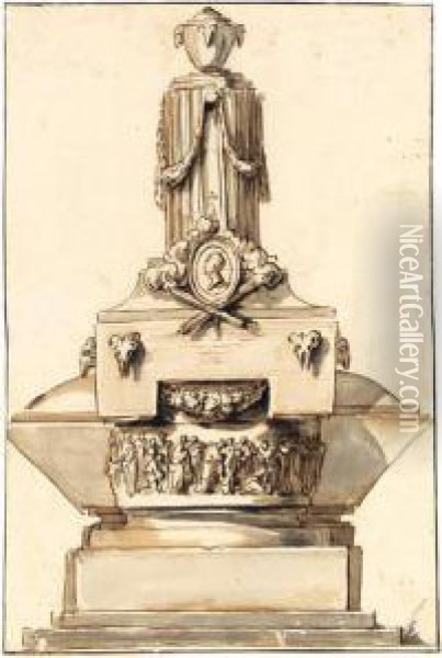 A Design For A Funeral Monument Oil Painting - H. Delafosse