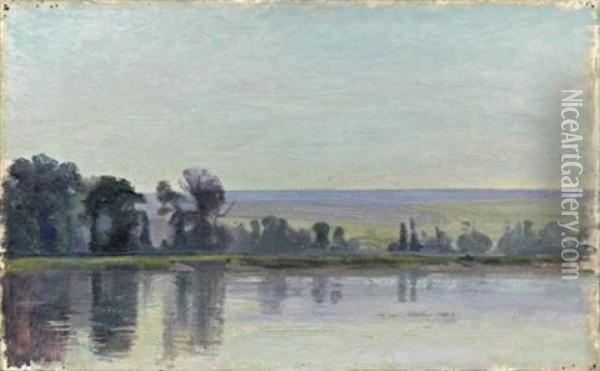 Allee D'arbres Au Bord De La Seine Oil Painting - Joseph Marie Louis Delattre