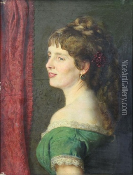 Portrait Of The Artist's Wife Oil Painting - Johann Baptist Reiter