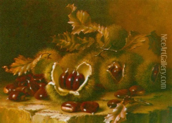 A Still Life With Chestnuts Oil Painting - Edward van Ryswyck