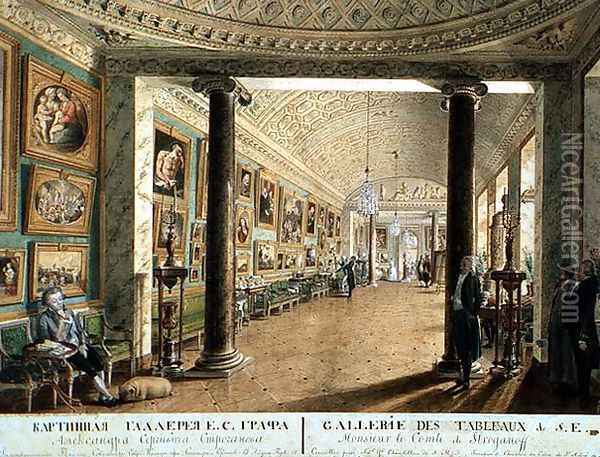 The Picture Gallery in the Stroganov Palace in St. Petersburg, 1793 Oil Painting - Andrei Nikiforovich Voronikhin