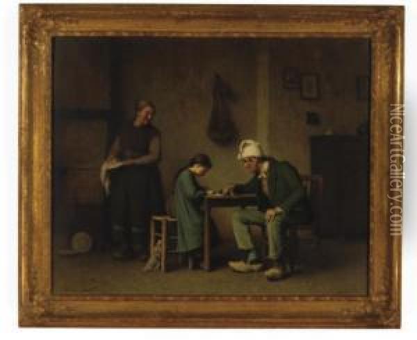 The Lesson Oil Painting - Charles Moreau