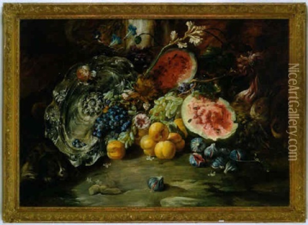 Natura Morta Nella Maniera Di Abraham Brueghel Oil Painting - Franz Angelo Rottonara