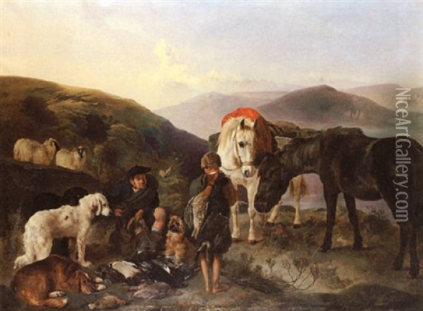 A Day's Sport In Perthshire: Preparing For The Return Oil Painting - George William Horlor