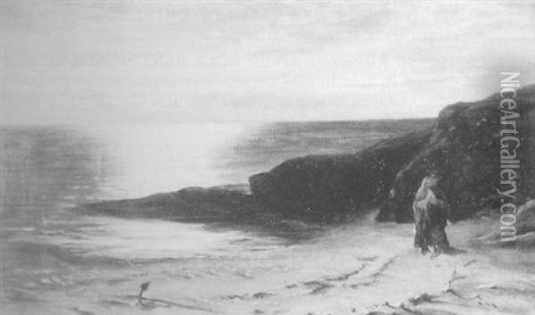 Moonlit Coastal Landscape With Figures Oil Painting - Paul Falconer Poole