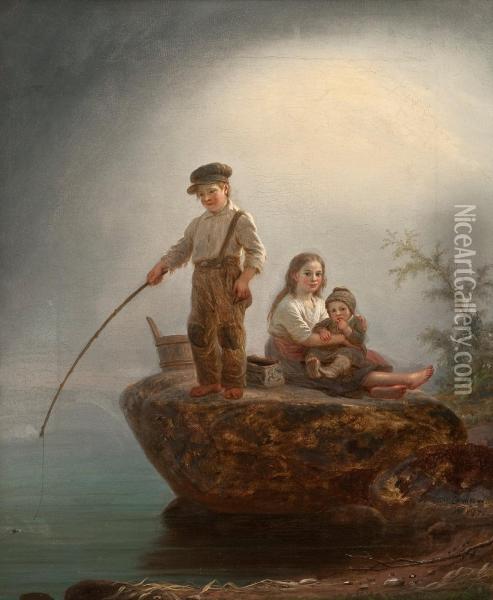 Children On The Shore Oil Painting - Robert Wilhelm Ekman