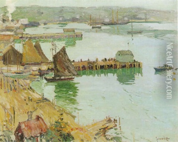 Port Jefferson Harbor Oil Painting - Jonas Lie