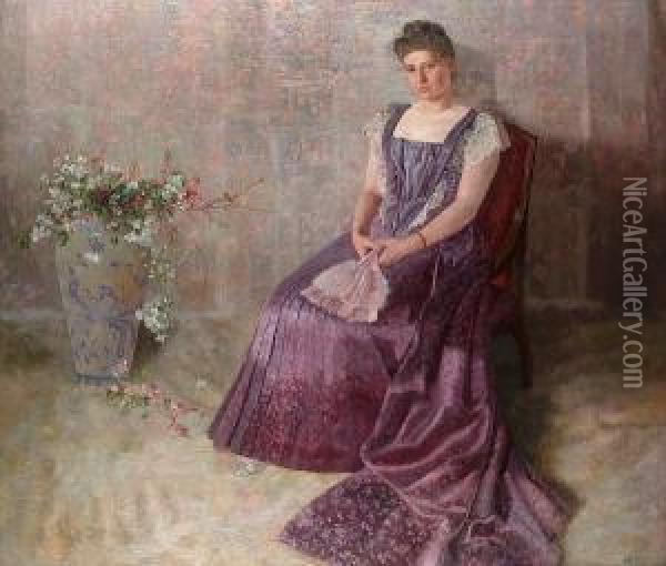 Portrait Of Frau Von Birkenreuth, 'das Lila Staatskleid' Oil Painting - Karl Mediz