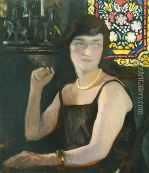 Woman Portrait, Agoston Benghardt Painter's Wife Oil Painting - Istvan Reti