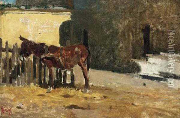 Un Burro En Un Patio Oil Painting - Mariano Jose Maria Bernardo Fortuny y Carbo