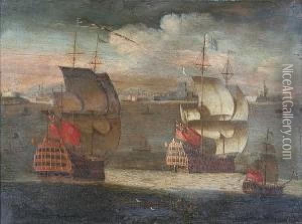 Rochester, View Of The Medway Oil Painting - Isaac Sailmaker