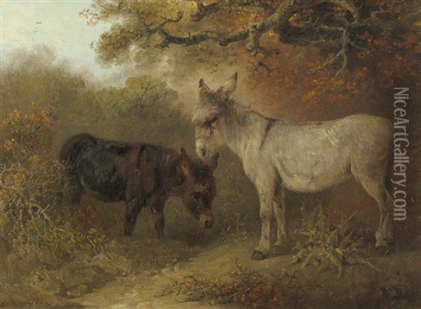 Two Donkeys In A Wooded Glade Oil Painting - Edward Smyth