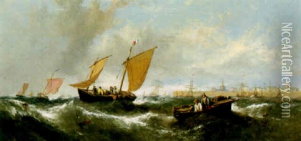 Boats Tossed By Rough Sea Oil Painting - William Callcott Knell