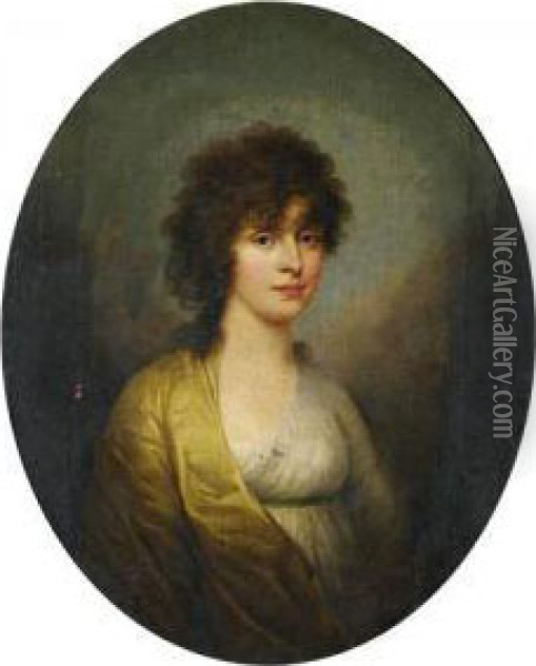 Portrait De Femme A La Robe Blanche Oil Painting - Henri Pierre Danloux