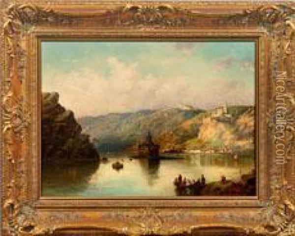 Blick Auf Die Burg Pfalzgrafenstein Im Rhein Bei Kaub Oil Painting - James Vivien de Fleury