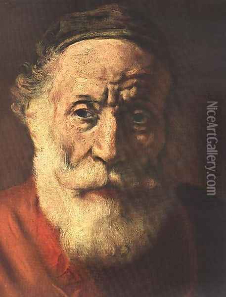 Portrait of an Old Man in Red (detail -1) 1652-54 Oil Painting - Rembrandt Van Rijn