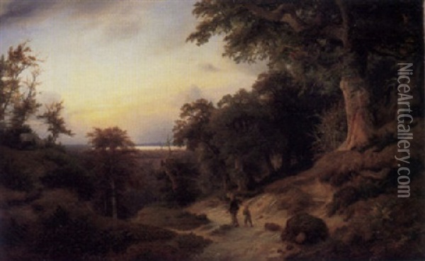 Waldlandschaft Mit Reisigsammlern Oil Painting - Johann Wilhelm Schirmer