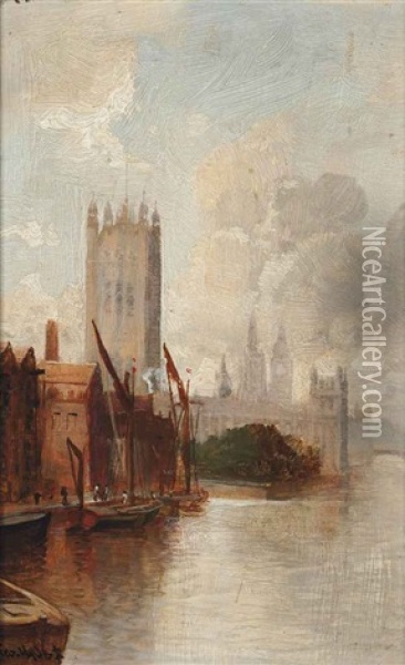The Victoria Tower From Lambeth Bridge Oil Painting - George Hyde Pownall