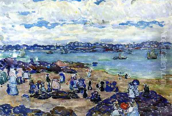 Figures On The Beach Oil Painting - Maurice Brazil Prendergast